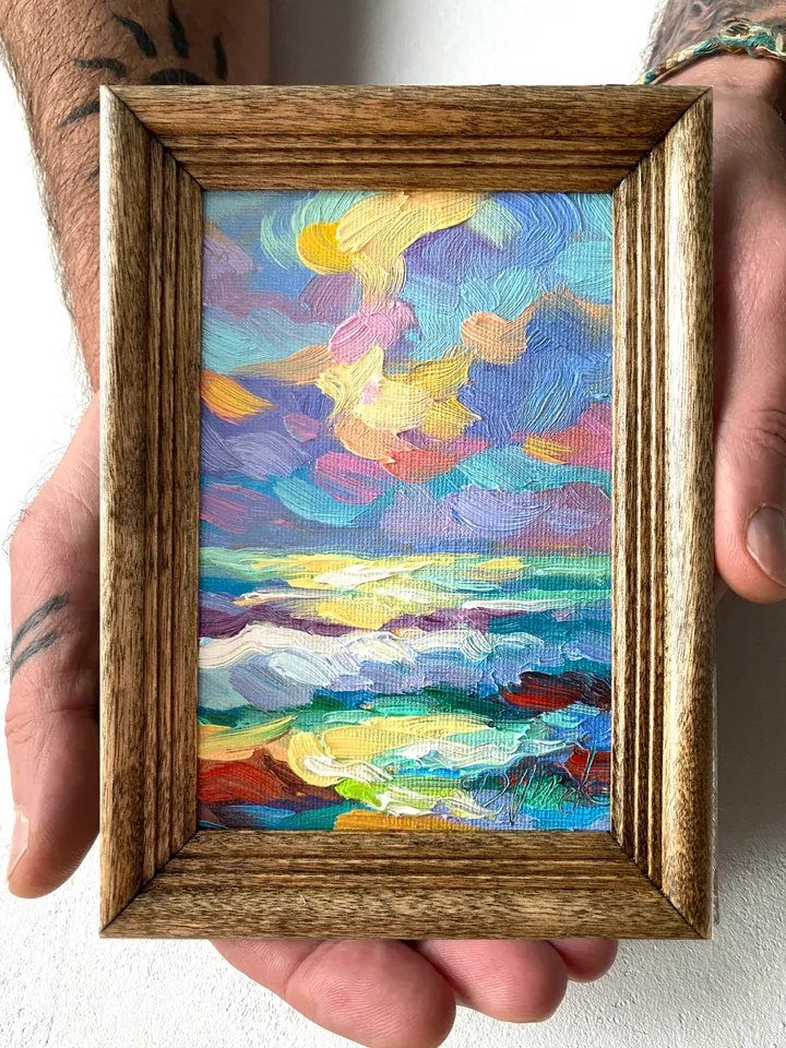 Seascape Oil Painting Original Sea Landscape Painting Impasto Small Artwork Ocean Coastal Wall Art