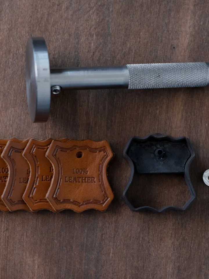 Leather Tag Cutter Set: Steel Die, Stamp & Press Handle (42x45mm)