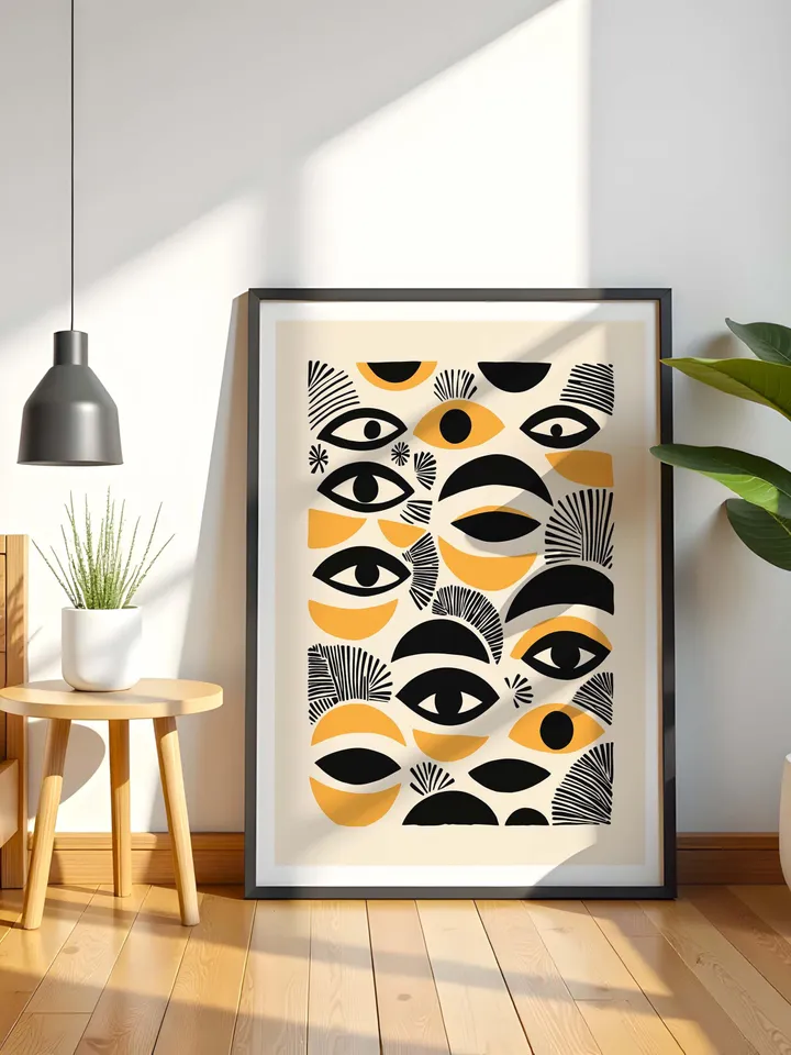 Abstract Eye Digital Print, Minimalist Eye Wall Art, Black Gold Poster, Crayz eyes art Stylish Modern Illustration, Instant Digital Download