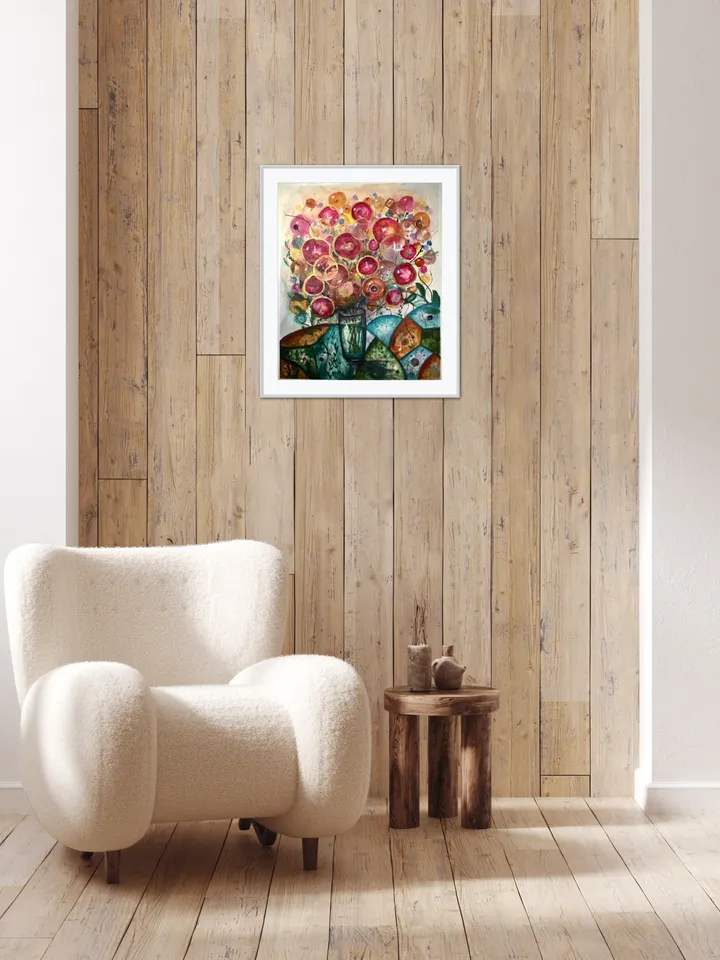 Flowers in a vase fantasy,original watercolor painting,colourful fantasy flowers wall art,home decoration,gift