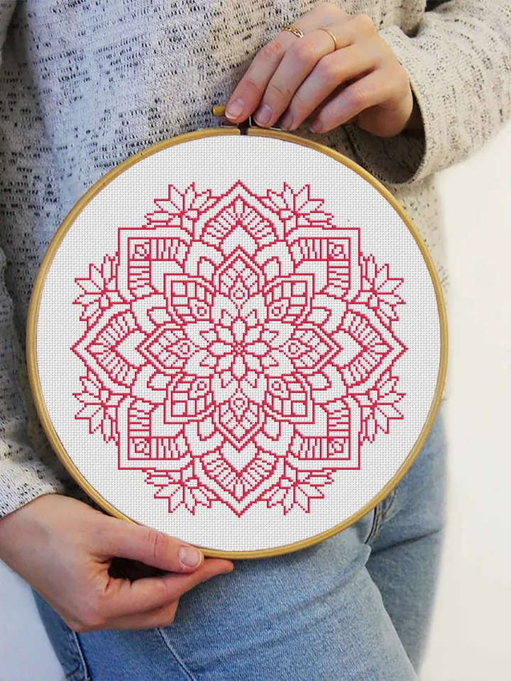 Mandala set cross stitch pattern download PDF, Floral ornament cross stitch chart, Monochrome mandala digital PDF, Embroidery beginner #S20
