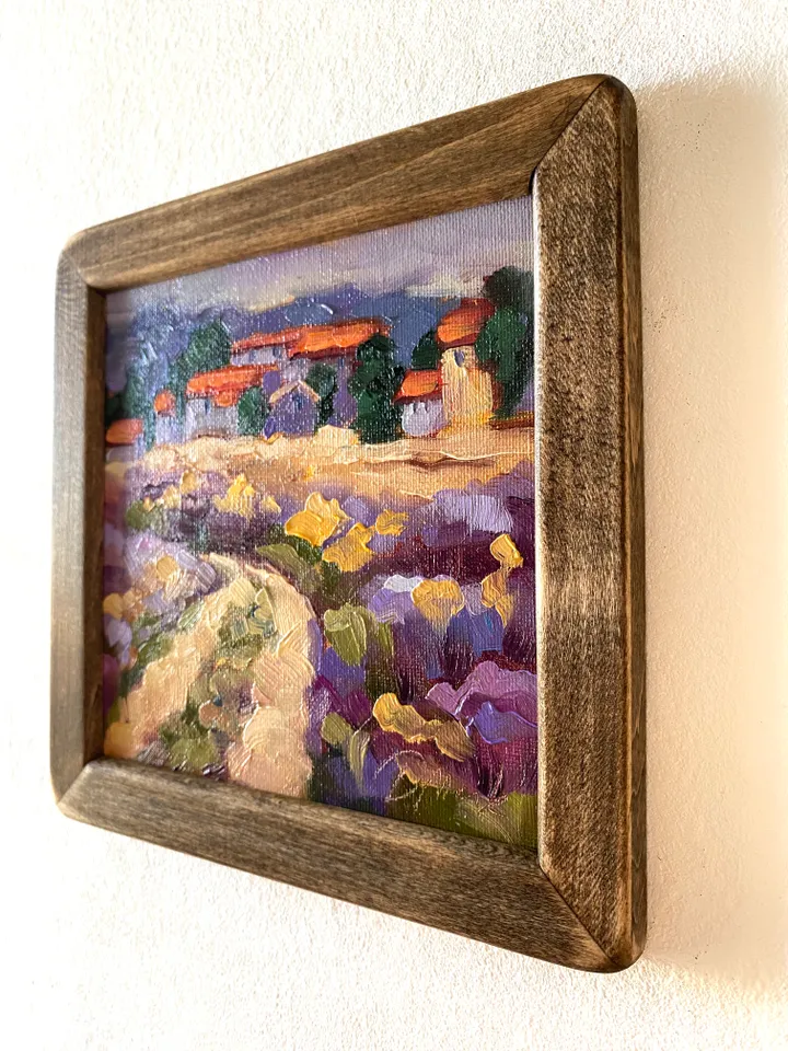 Lavender Fields Painting Tuscany Original Art Landscape Oil Painting Impasto Small Artwork 6x6 Tuscan Serenity Painting Wild Flowers