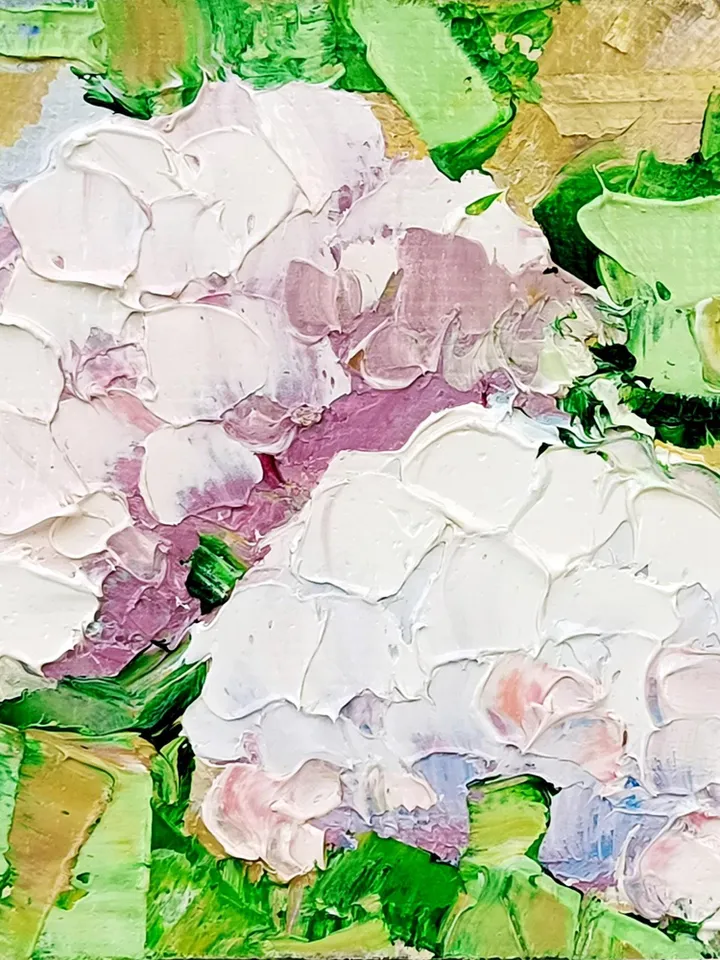 Hydrangea Painting Cornflower Original Art Impasto Oil Painting 4x4 Impasto Hydrangea Wall Art Floral Meadow Painting Field