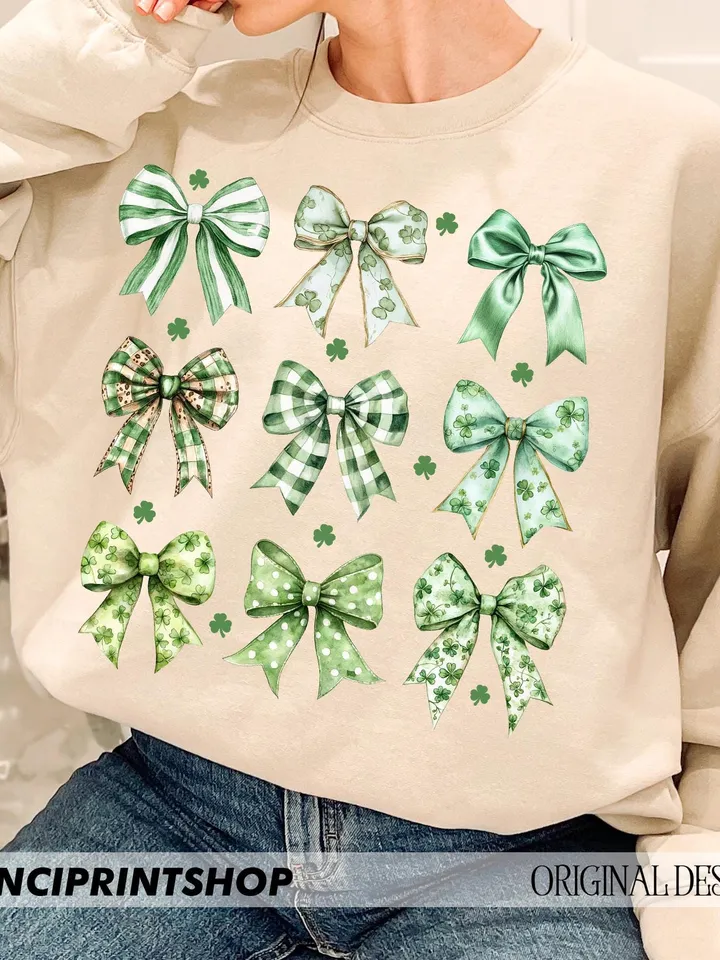 Coquette St Patrick's Day PNG, Coquette St Patty's Day png, Green Bow png, Lucky Shamrock PNG, Irish png, St Patricks Day png, Retro png