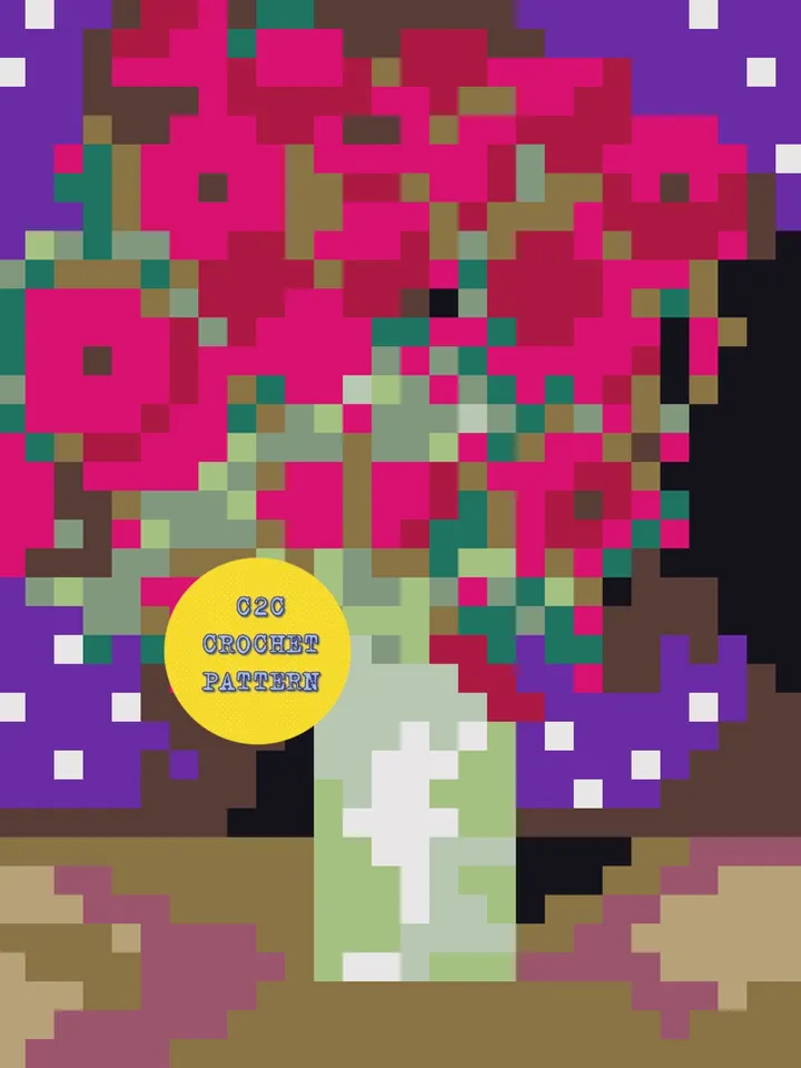Crochet Pattern C2C Vintage Vincent Van Gogh Vase with Poppies Counted For Crocheting Pillow Home Decor Wall Decor Digital Download PDF