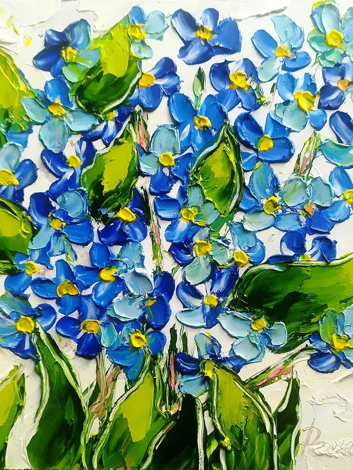 Forget-Me-Not Painting Floral Original Art 6x6 Impasto Oil Painting Small Art Flower Violet Painting by ArtProkopaloSv