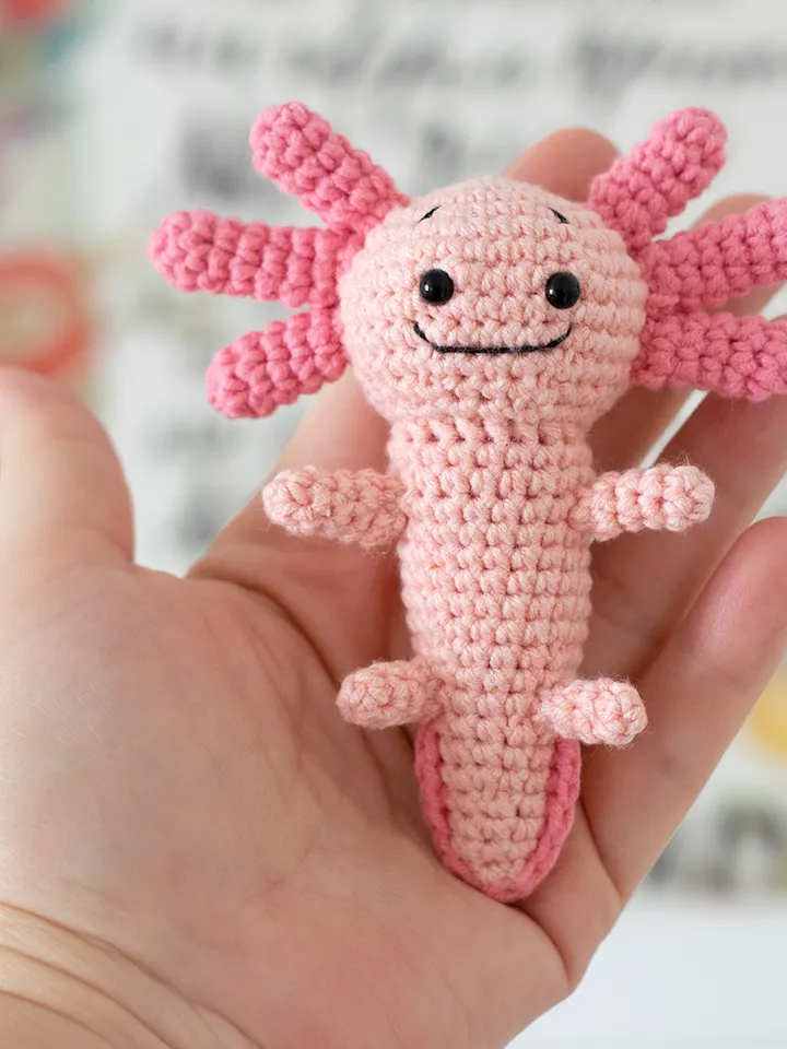 Cute pink stuffed axolotl doll water dragon, crochet mexican salamander handmade soft toy sea animal kawaii gift keychan