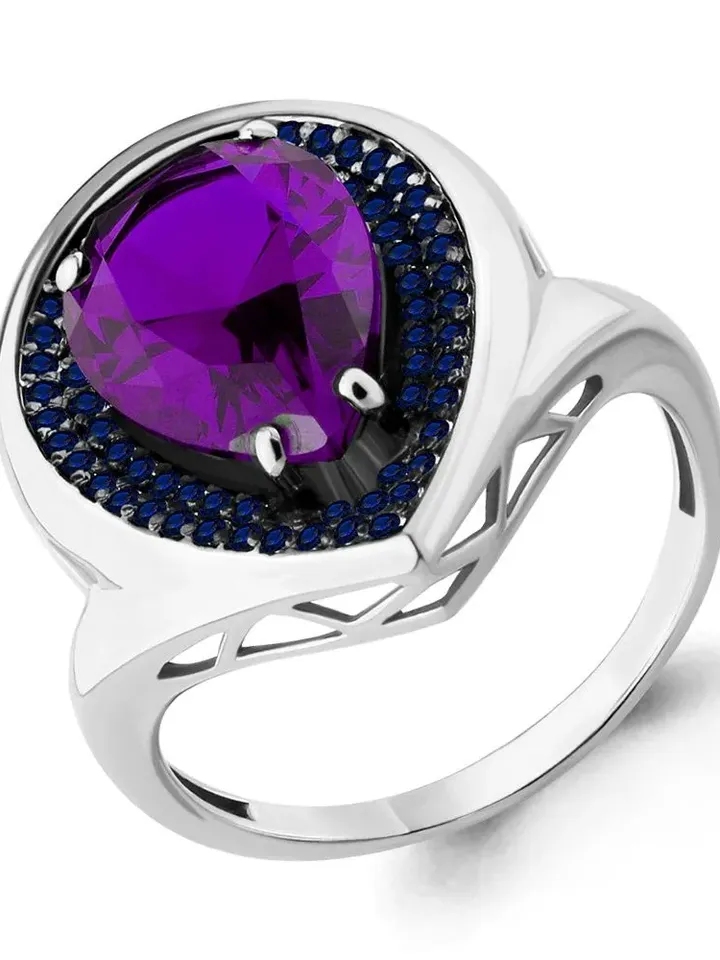 Ring silver 925 silver with amethyst and sapphire