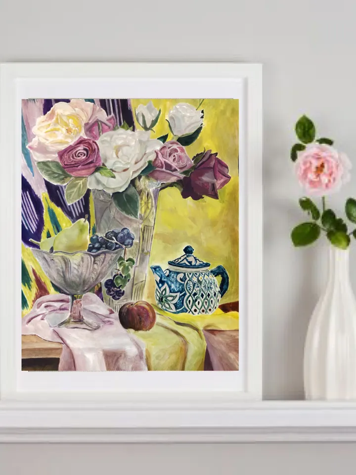 still life with flowers wall art painting original gouache painting hand painted