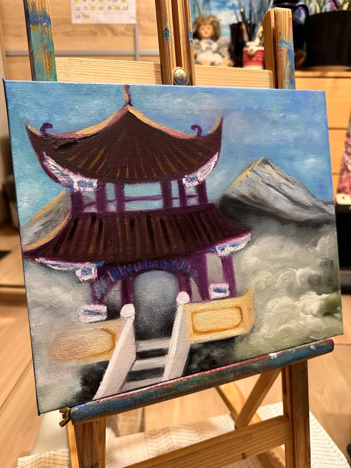 Oil Painting Shaolin Monastery Morning Fog Mountain Landscape China Buddhism Stretched Canvas 10x12 inches 25x30 cm Wall Decor Gift