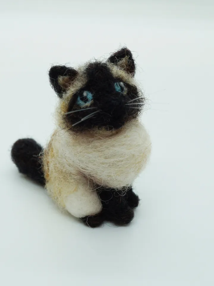 Miniature needle felted longhaired Siamese cat, made to order