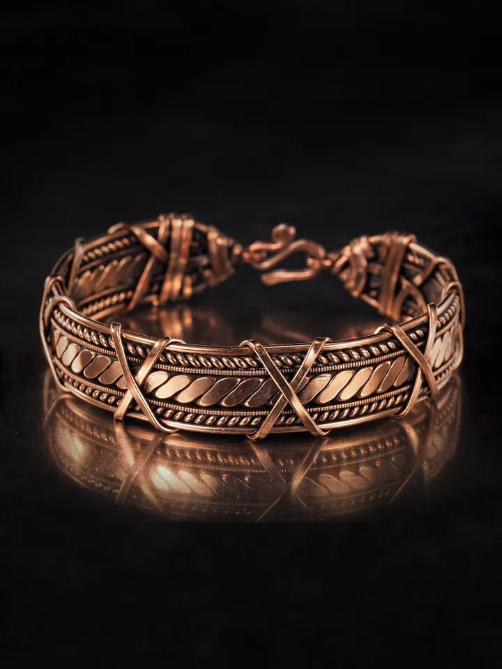 Handmade copper bracelet Unique wire wrapped metal bangle Antique style jewelry