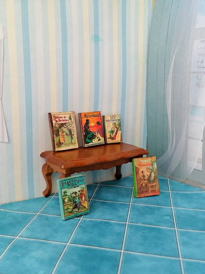 Dollhouse book set in 1:12 scale. Handmade.