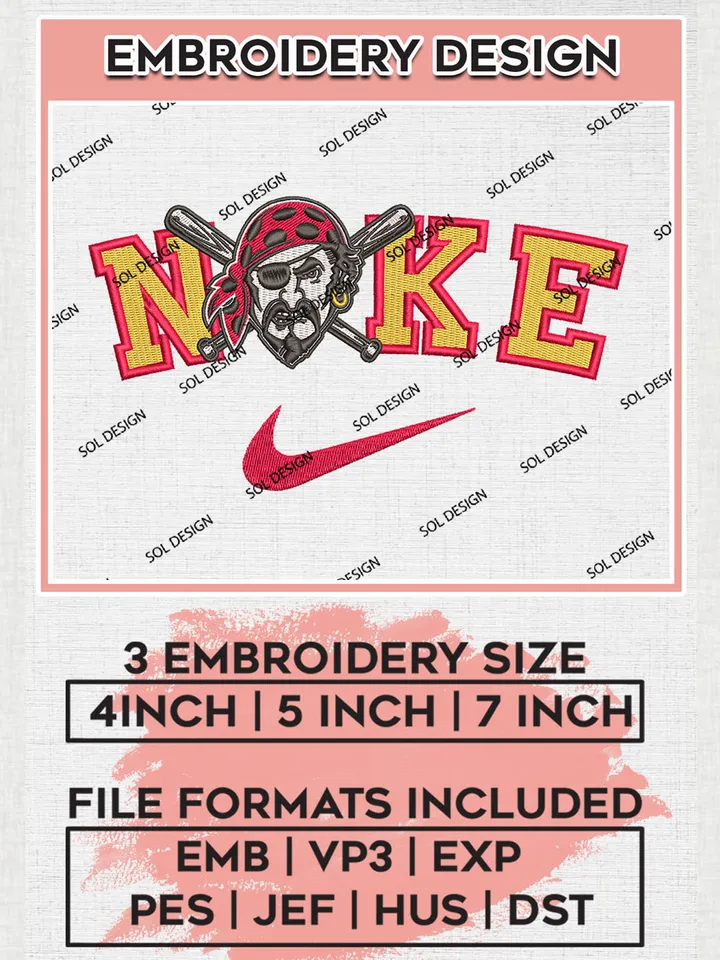 Nik.e Pittsburgh Pirates Team Logo Embroidery Design, MLB Team Embroidery files, Pittsburgh Pirates Baseball Team, MLB Pirates Team, Digital Download