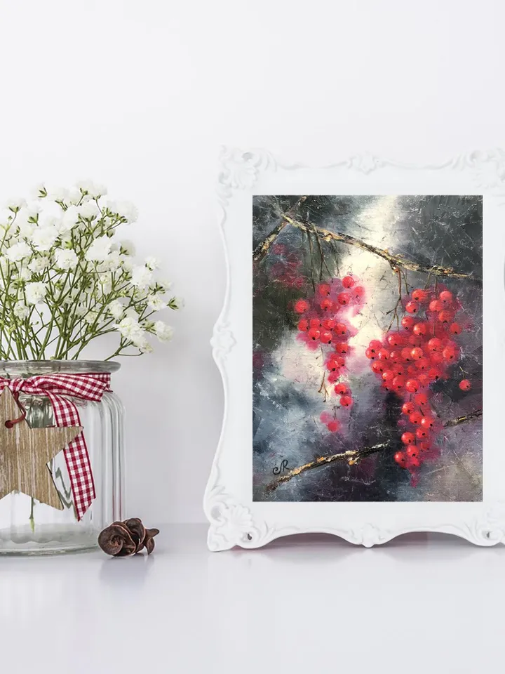 Berries Original Painting Fruits Oil Still Life Kitchen Wall Art Fruits Painting