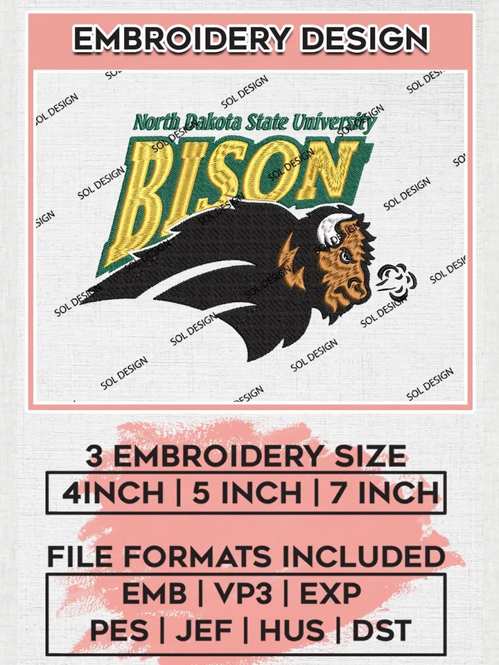 NCAA North Dakota State Bison Team Logo Machine Embroidery Design, NCAA North Dakota State Bison Team Design Design files, NCAA Team Embroidery Designs, NCAA Machine Embroidery Designs, Digital Download