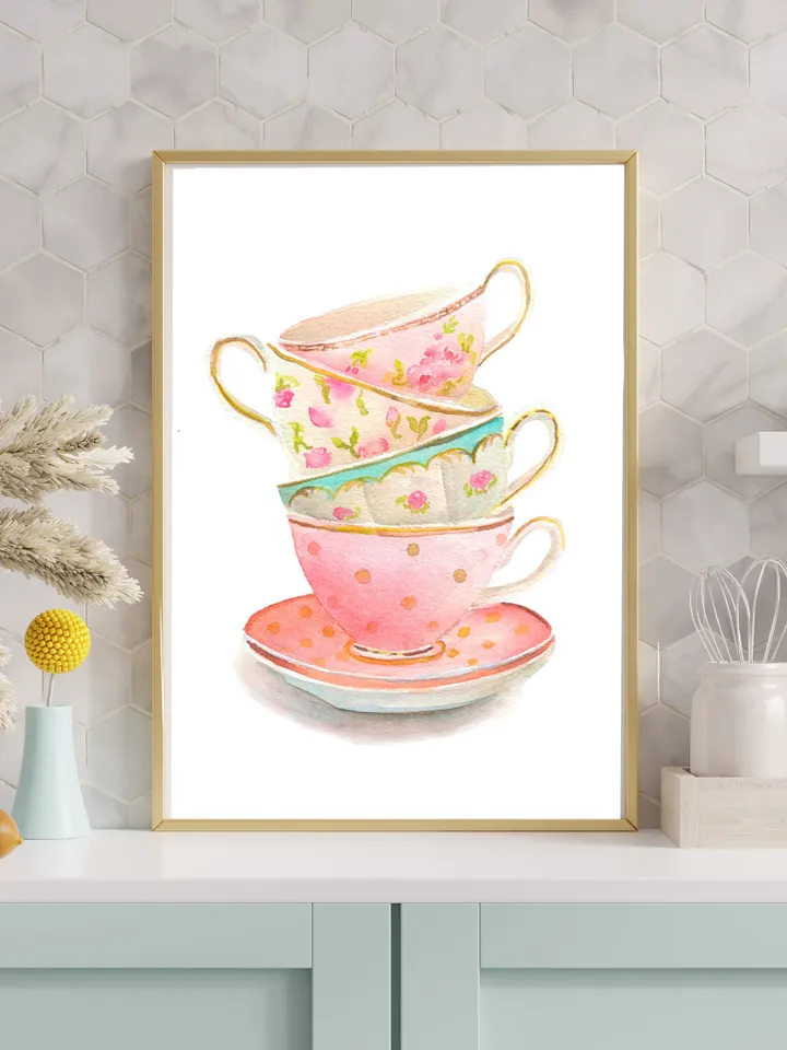 Watercolor Art Print, Kitchen Art Print, Tea Gift, Tea Lover, Tea Cup Illustration, Tea Cup Painting, Tea Party, Gift for her, Kitchen Decor