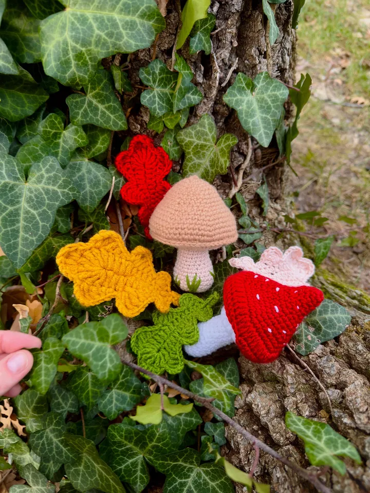 CROCHET Mushroom 3 Set: Amanita, Toadstool & Oak Leaves Perfect for Beginners Instant Digital Download PDF