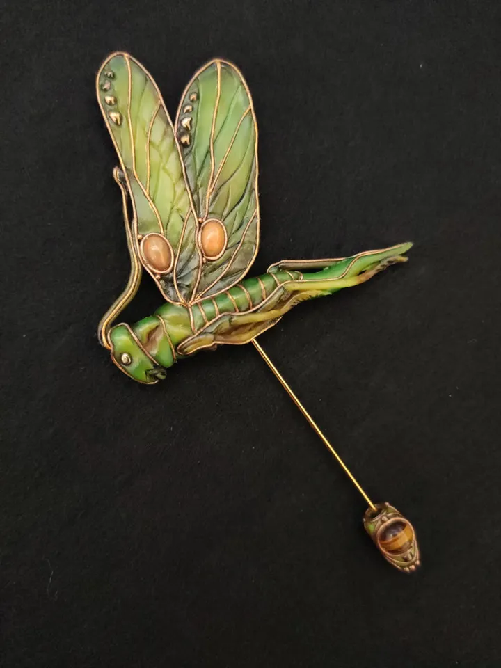 Grasshopper pin, Grasshopper brooch,Green insect pin