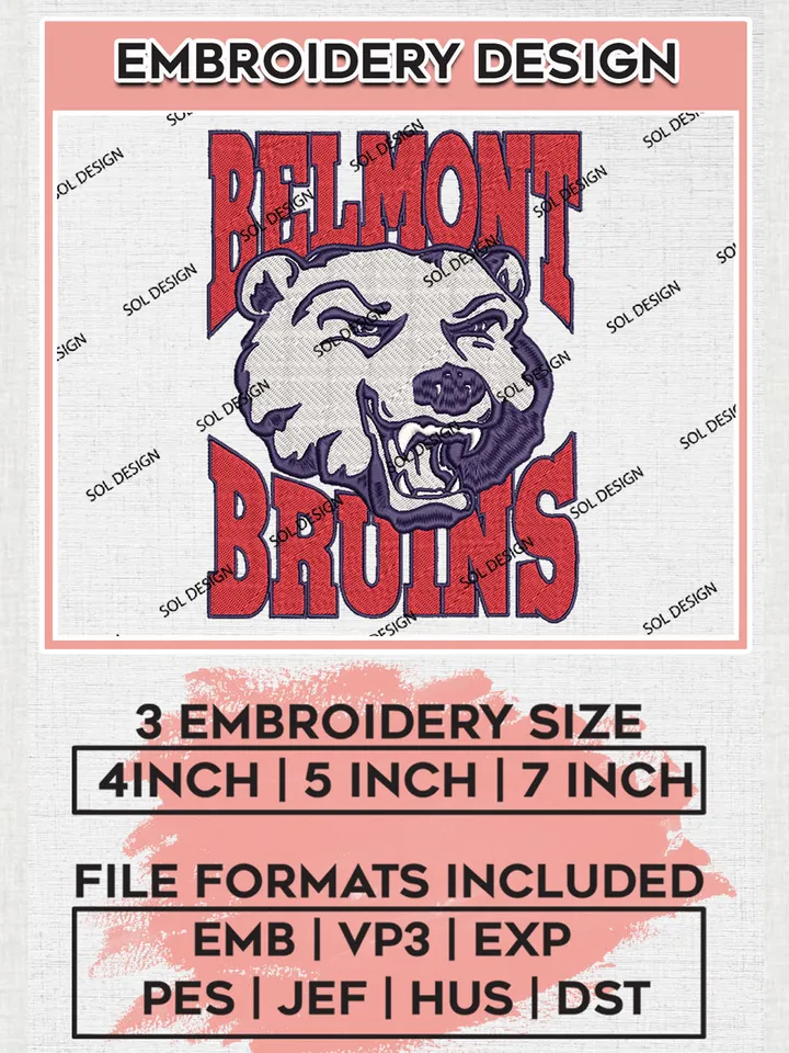 Belmont Bruins College Football Team Head Mascot Logo embroidery designs, NCAA Belmont Bruins Logo Machine embroidery files, NCAA Team Logo embroidery designs, NCAA Game Day Machine embroidery designs, Digital Download