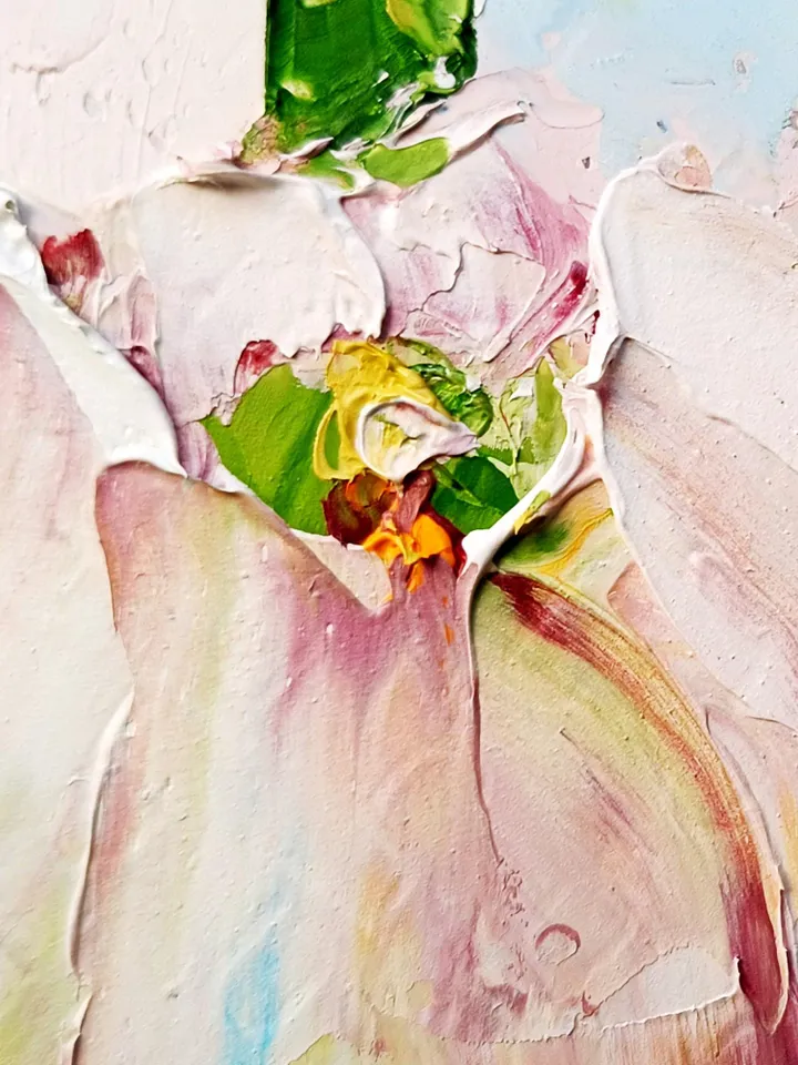 Pink Tulips Art Blossom Original Oil Painting Floral wall decor Mini art 7x5 in by ArtProkopaloSv