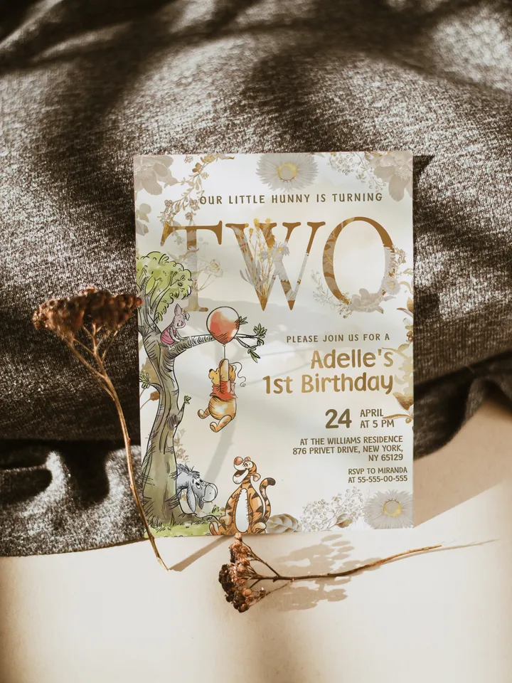 2nd Birthday Winnie the Pooh Inspired ; Classic Winnie Pooh Invitations; Neutral Winnie Pooh Turning two; Winnie Pooh Birthday Party poom88