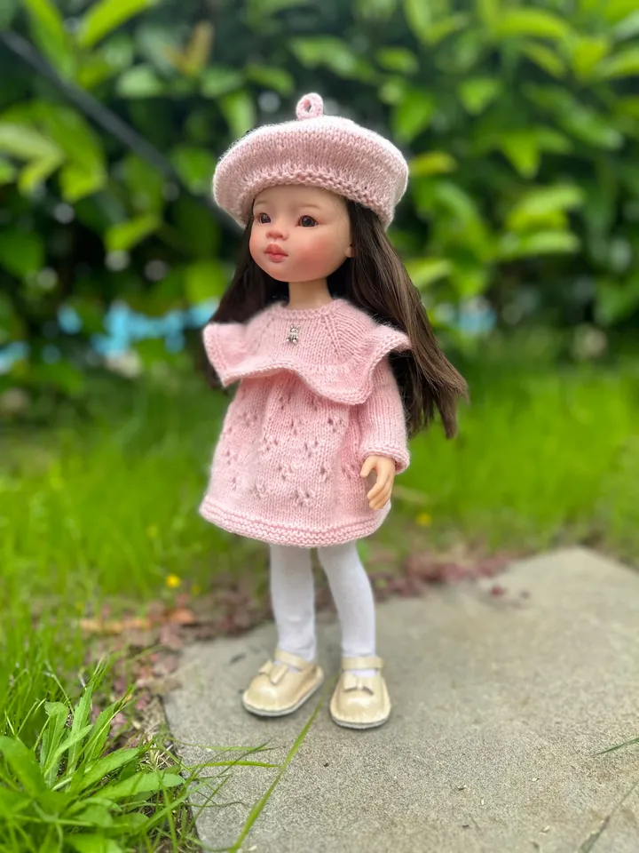 Paola Reina Doll 4 ITEMS Set: Exclusive Handmade Outfit - Dress, Beret, Tights, Shoes
