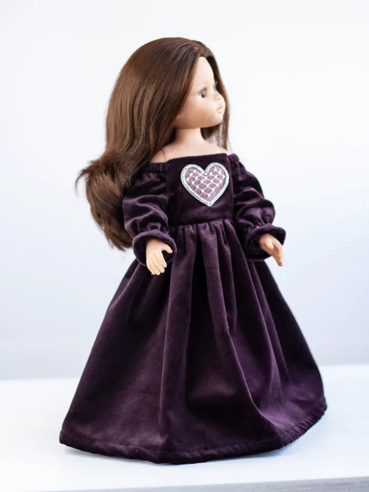 Fluffy long velvet dress for 13 inch dolls, Dianna Effner Little Darling, Paola Reina amigas, waist 13 - 14,5 cm
