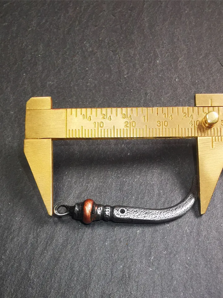 Gandhanra Handmade Tibetan Amulet ,Wolf Tooth Pendant with Leather Cord,Made of Cold Iron inlaid Copper,1.77"