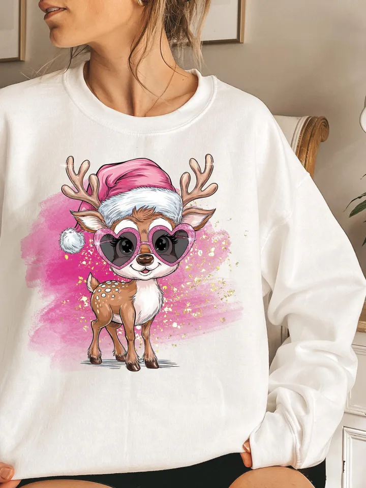 Iridescent Reindeer PNG - Christmas Designs For T-Shirts - Retro PNG - Retro Christmas Designs - Coquette Christmas Design - Reindeer Design