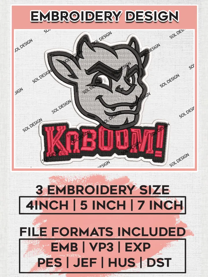 NCAA Kaboom Team Head Mascot Logo Embroidery Design Files, NCAA Bradley Braves Machine Embroidery, NCAA Teams, 3 sizes, NCAA Machine embroidery designs, Digital Download