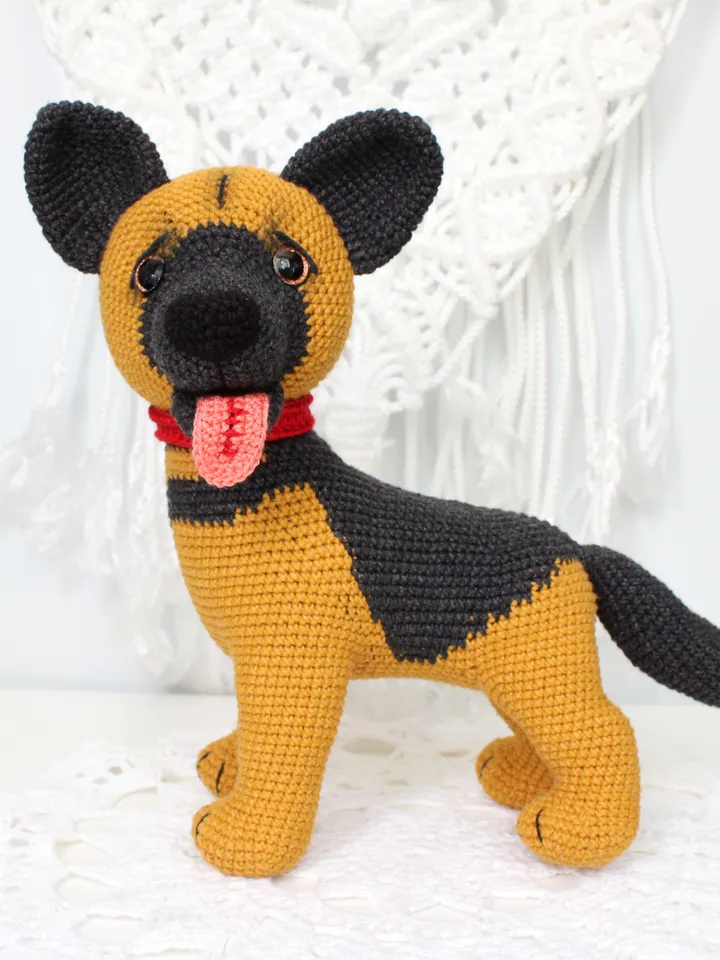 Shepherd dog crochet pattern PDF in English Realistic puppy Amigurumi toy German shepherd