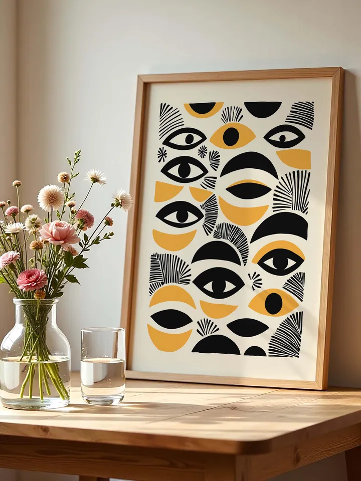 Abstract Eye Digital Print, Minimalist Eye Wall Art, Black Gold Poster, Crayz eyes art Stylish Modern Illustration, Instant Digital Download