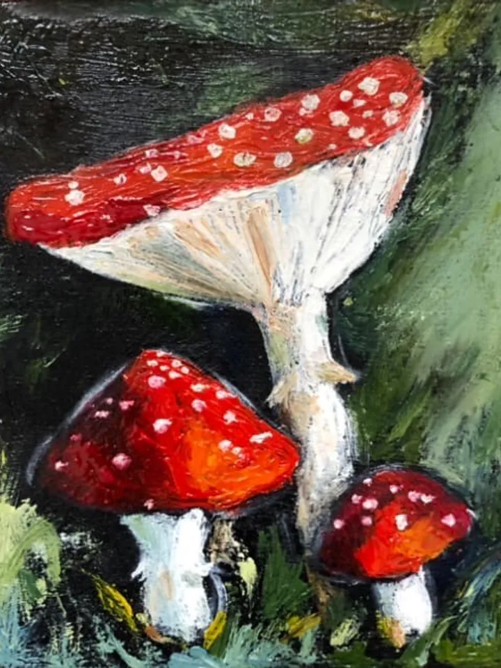 Fly agaric mushroom Forest artwork original oil painting
