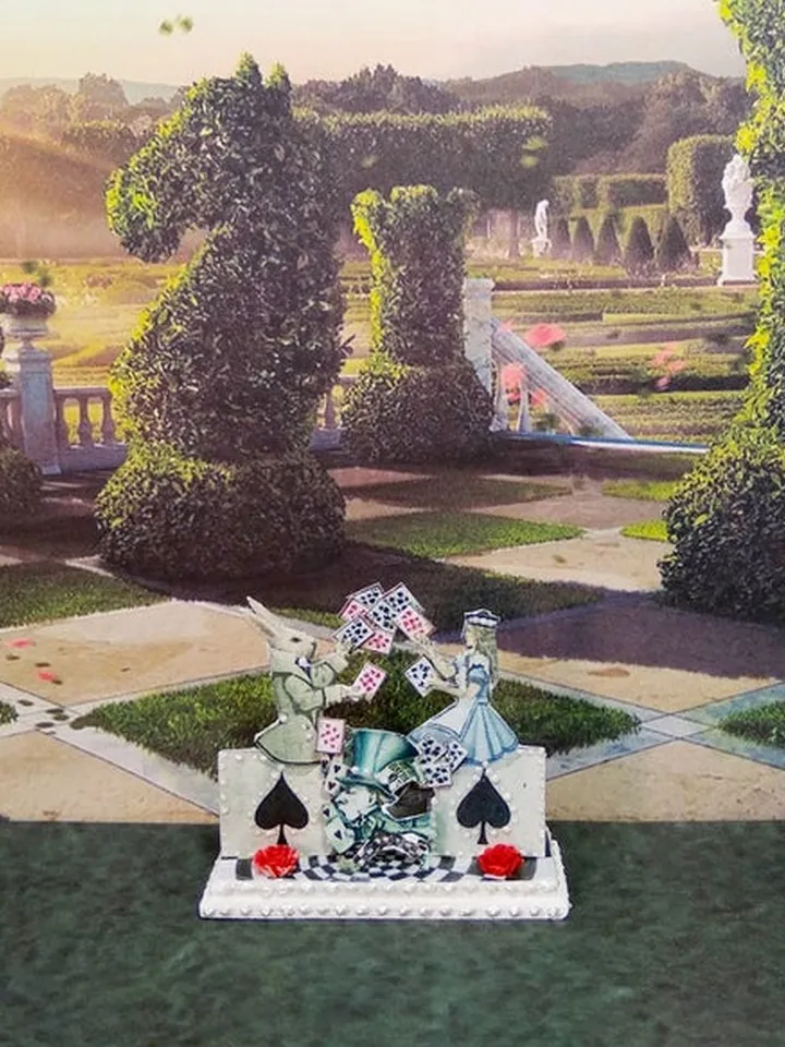 Miniature puppet theater in the style of Alice.Dollhouse miniature.
