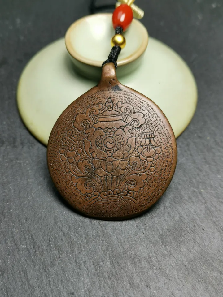 Gandhanra Vintage Tibetan Buddhist Calendar Amulet Sipaho Badge - Copper Melong Mirror Protective Charm Feng Shui Pendant,45mm