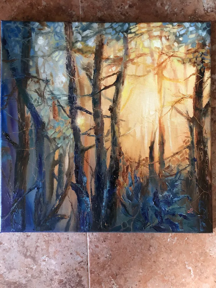 Forest Original Oil Painting Sunset Landscape Abstract Forest Art