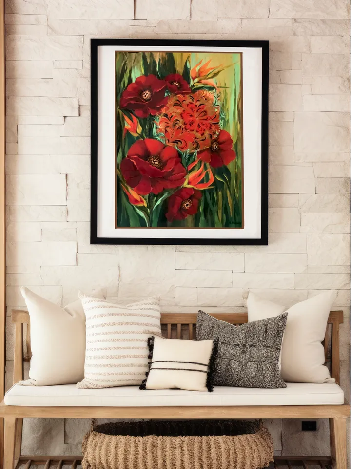 Poppies Painting Folk Art, Traditional art style Khokhloma