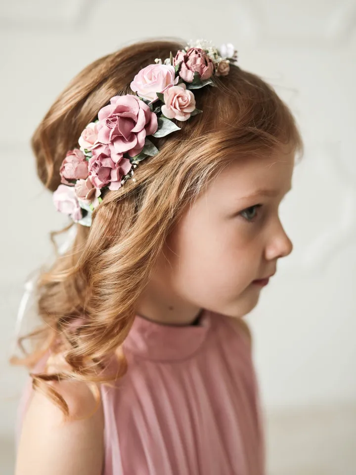 Flower girl Crown, Dusty flower crown, Flower Halo, Wedding flower cro