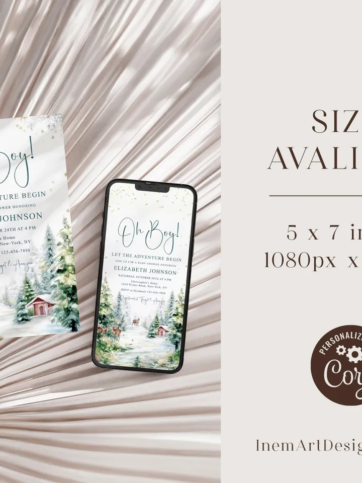 Winter baby shower invitation boy, Oh Boy baby shower invitation, Winter wonderland baby shower, Christmas baby shower - i129