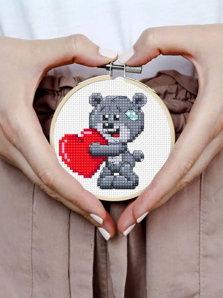 Small Valentine cross stitch pattern download PDF Cute bear cross stitch, Mini cross stitch chart, Easy beginner embroidery PDF #V19