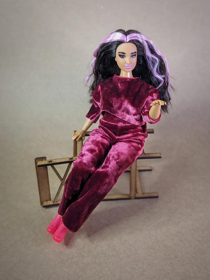Handmade casual red velvet two-piece set (long-sleeve and pants) for 1/6 scale fashion female dolls