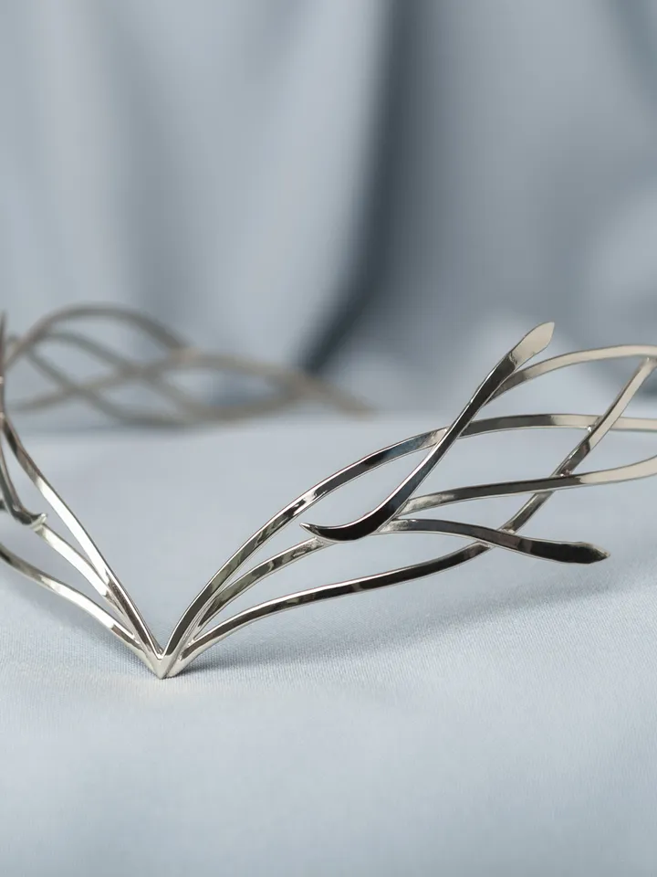 Tiara for wood nymph from branches and leaves, Crown of Forest dryad, Silver diadem, fantasy fairy elven Princess, Indis