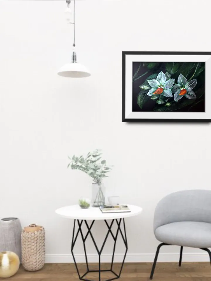 Orchids painting,White orchid flowers on black background, home decoration,original watercolour painting,framed.