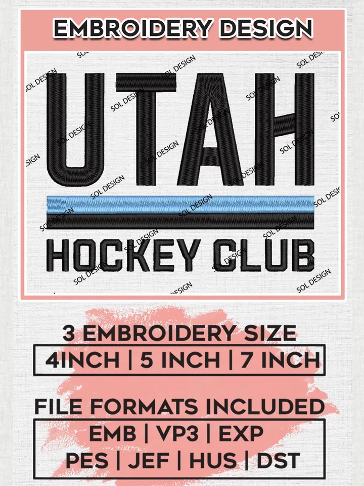 NHL Utah Hockey Club Wordmark Embroidery Files, NHL Utah Mammoth Machine Embroidery Designs, NHL Embroidery Designs, NHL Machine Embroidery Designs, Digital Download
