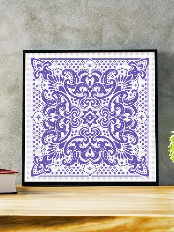 Square mandala cross stitch pattern PDF download, Carpet counted cross stitch chart, Square ornament pattern for cross stitch pillow #M200