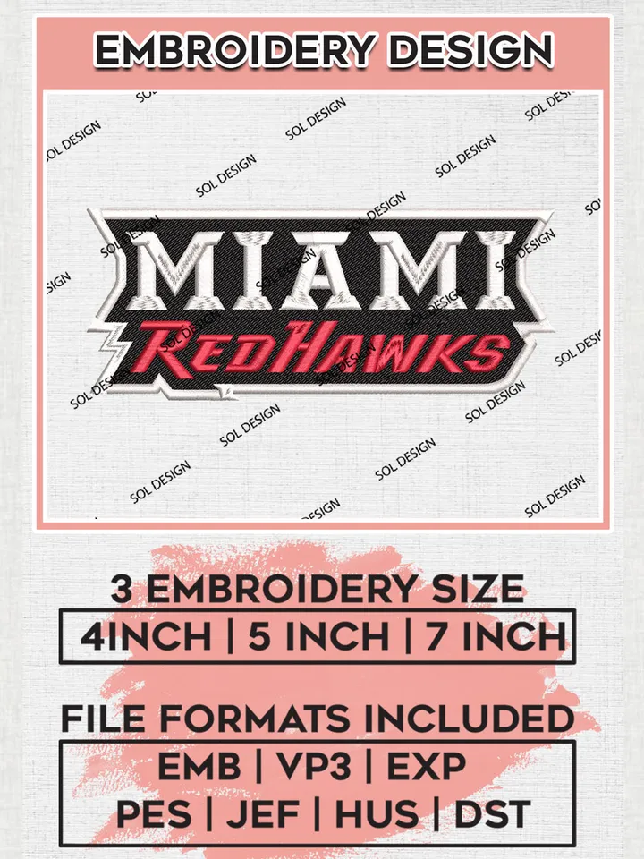 Miami RedHawks NCAA Team Writing Logo embroidery designs, NCAA Miami RedHawks Logo Machine embroidery designs, NCAA Team Logo embroidery designs, NCAA Game Day Machine embroidery designs, Digital Download