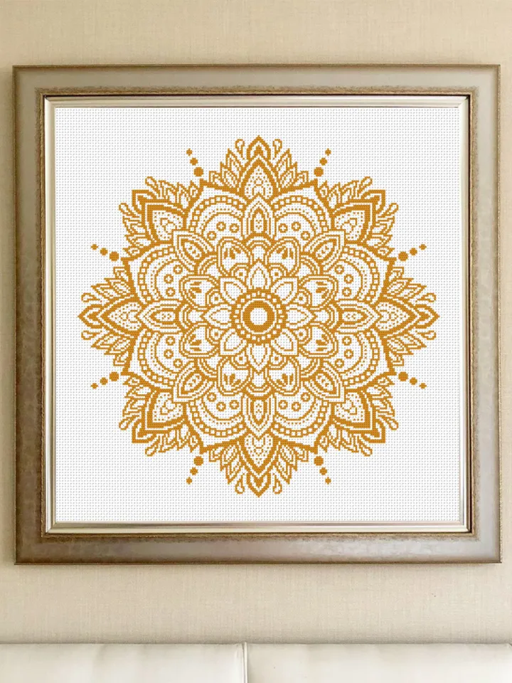 Flower mandala cross stitch pattern PDF download Monochrome cross stitch chart, Simple mandala pattern digital PDF, Mandala ornament #M263