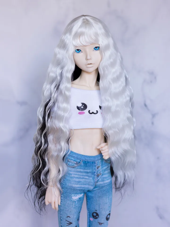 White&black angora wig for Minifee
