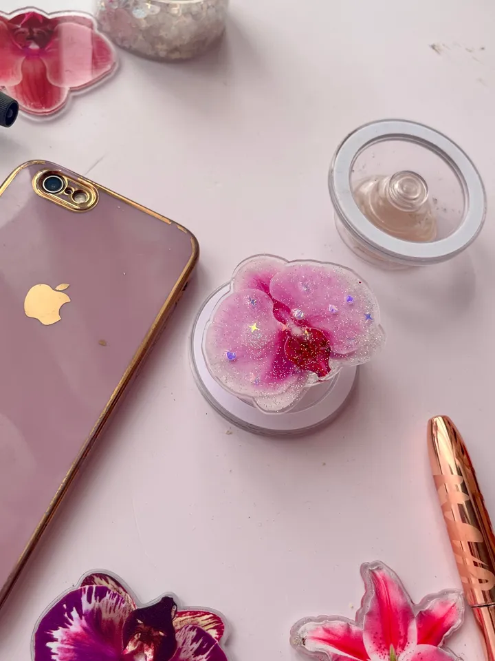 Magsafe Light Pink Orchid Flower Phone Grip, Phone Accessory, Flower Popsocket
